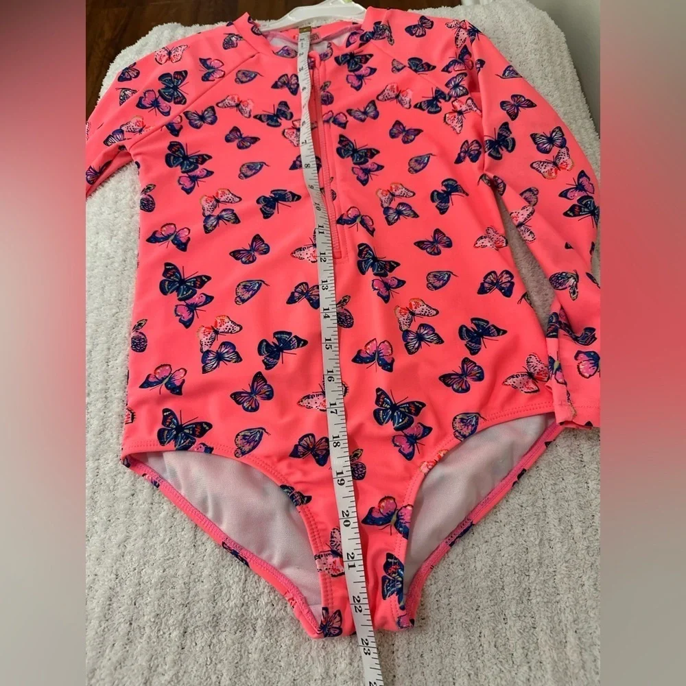 Kensie Girl Long - Sleeved Half - Zip Pink Butterfly Rashguard